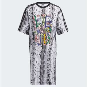 Adidas‎ Love Unites Doodle Tee Dress Womens Medium White Black Knee Length